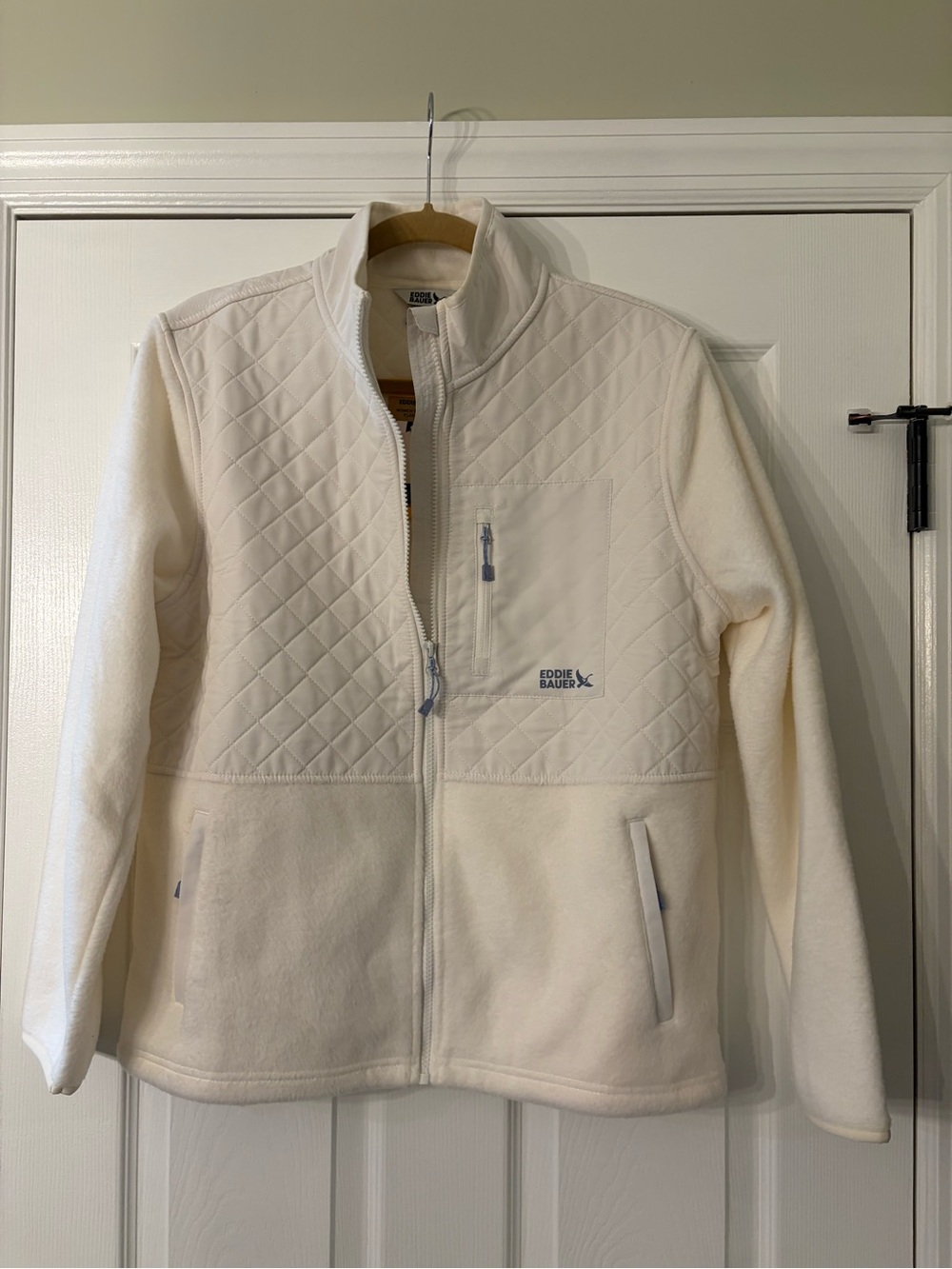 NWT Eddie Bauer Cream Mixed Media Fleece Jacket Size M